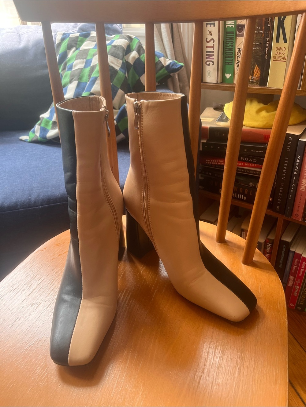 Two-Tone Black and Beige Women's Ankle Boots - Picture 4 of 4